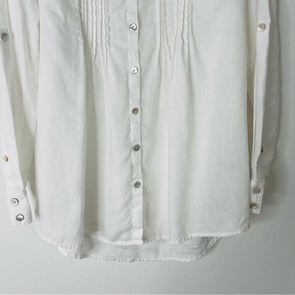 Tyler Boe white linen pleated coastal tunic button front top 10 - Picture 3 of 6